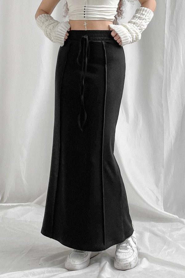 Dark Academia Drawstring Maxi Skirt