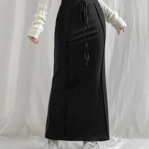 Dark Academia Drawstring Maxi Skirt