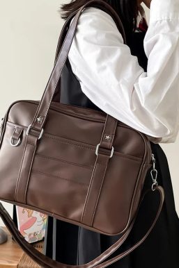 Dark Academia Faux Leather Messenger Bag