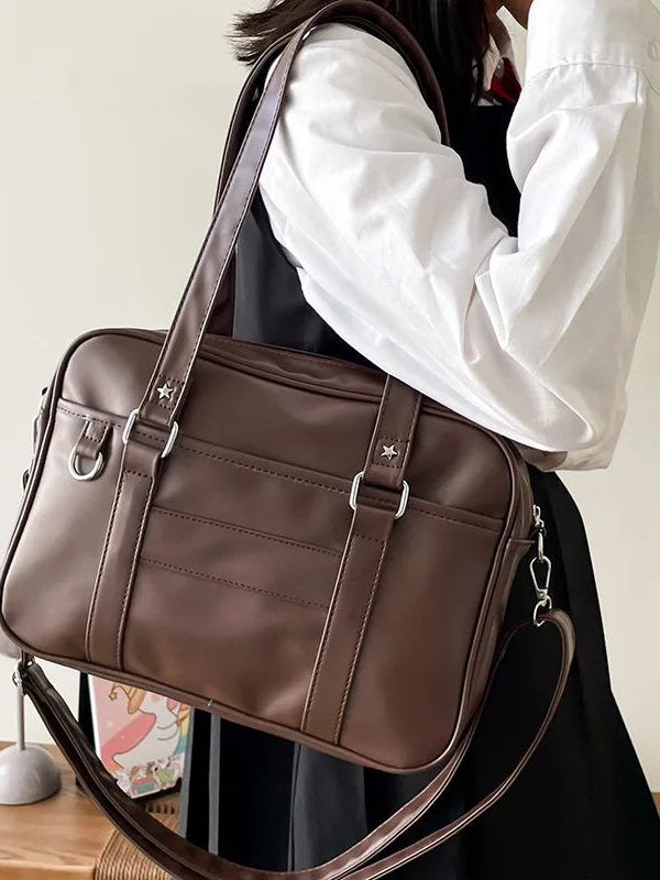 Dark Academia Faux Leather Messenger Bag