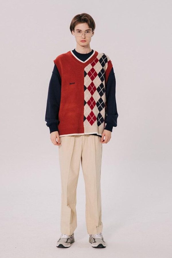 Dark Academia Half Argyle Sweater Vest
