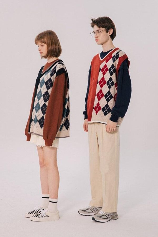 Dark Academia Half Argyle Sweater Vest