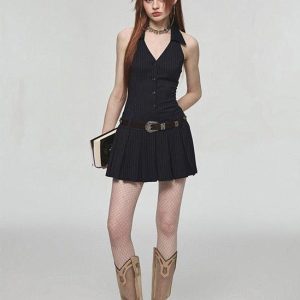 Dark Academia Halter Mini Dress