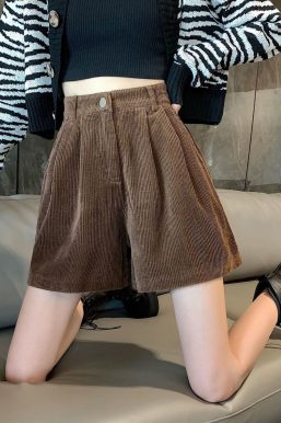 Dark Academia High Waist Corduroy Shorts