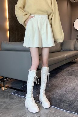 Dark Academia High Waist Corduroy Shorts