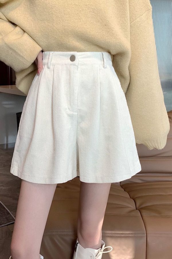 Dark Academia High Waist Corduroy Shorts