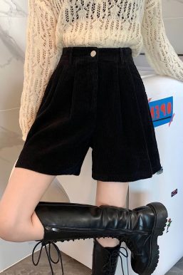 Dark Academia High Waist Corduroy Shorts