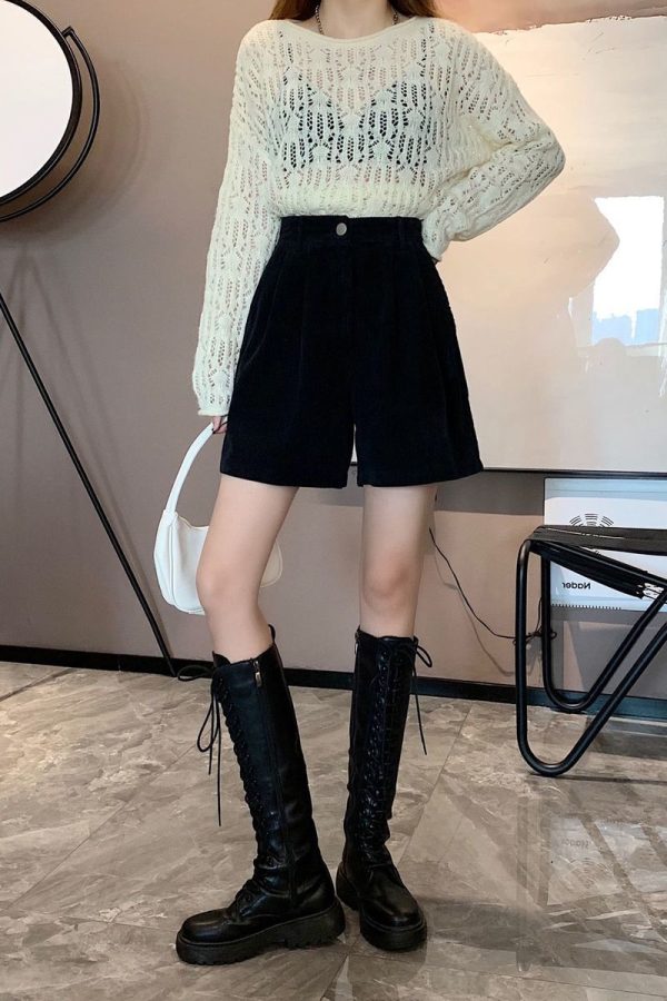 Dark Academia High Waist Corduroy Shorts