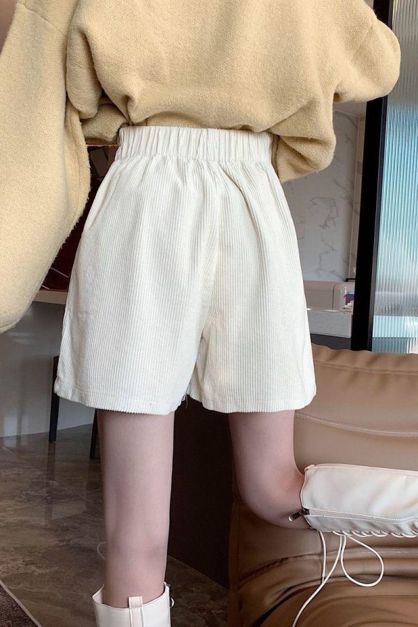 Dark Academia High Waist Corduroy Shorts