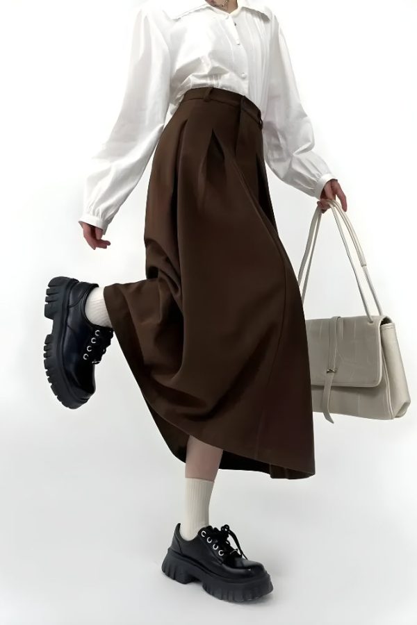 Dark Academia Pleated Midi Skirt