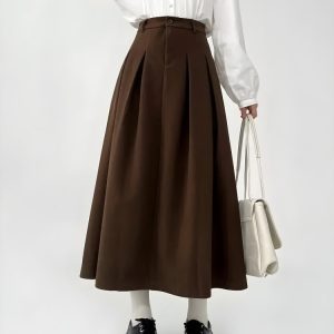 Dark Academia Pleated Midi Skirt