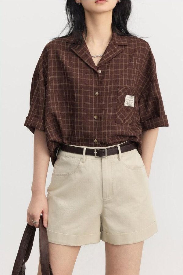 Dark Academia V-Neck Plaid Shirt