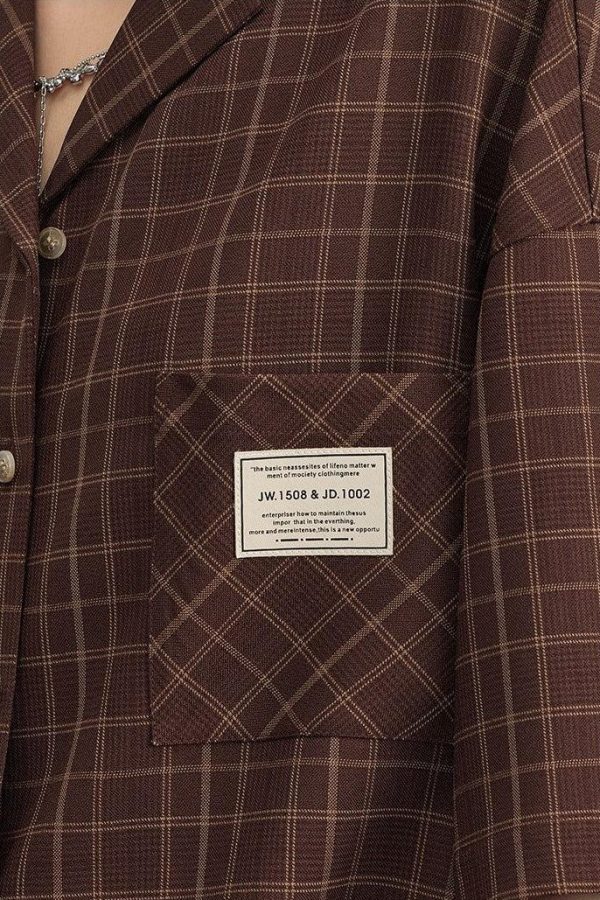 Dark Academia V-Neck Plaid Shirt