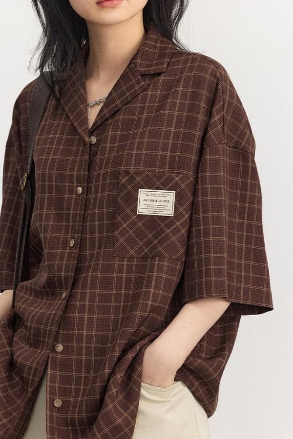 Dark Academia V-Neck Plaid Shirt