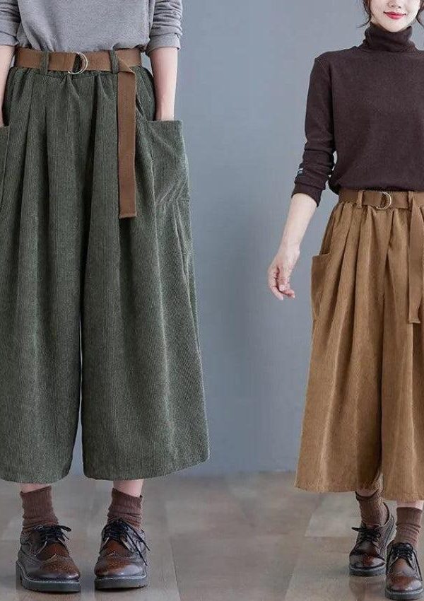 Dark Academia Wide Leg Corduroy Pants