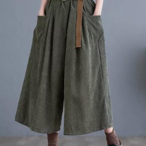 Dark Academia Wide Leg Corduroy Pants