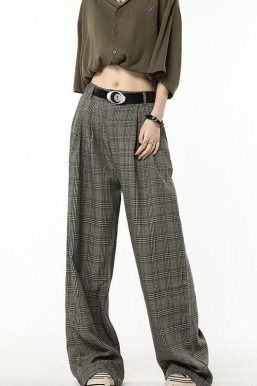 Dark Academia Wide Leg Plaid Pants