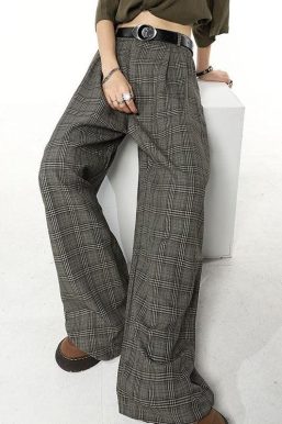 Dark Academia Wide Leg Plaid Pants