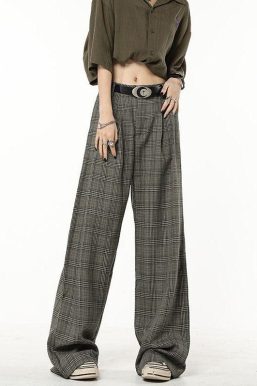 Dark Academia Wide Leg Plaid Pants