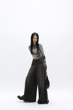 Dark Wash Distressed Wide Leg Jeans