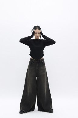 Dark Wash Distressed Wide Leg Jeans