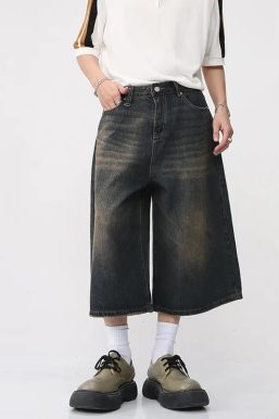 Dark Washed Jean Capri Shorts