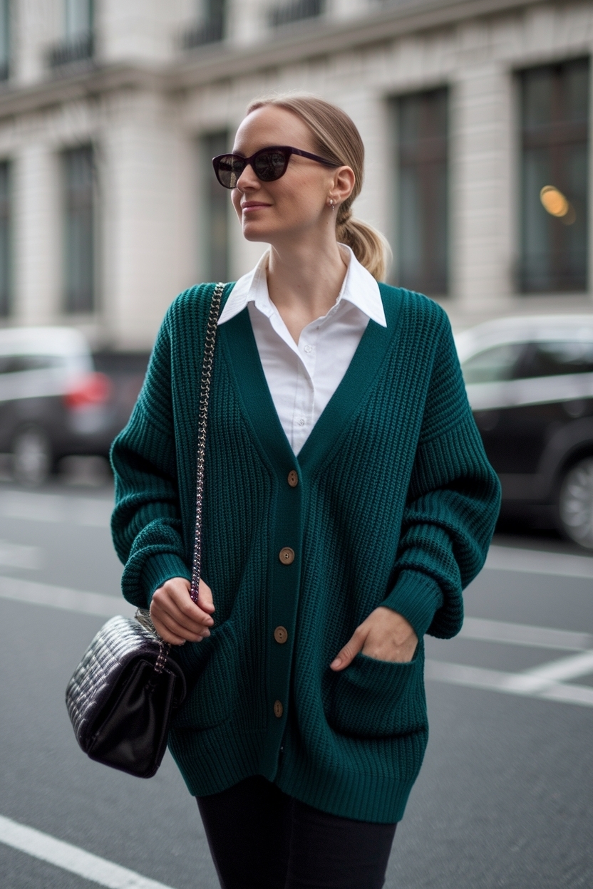 Dark Green Cardigan Outfit Women: Colorful Styling Tips outfit idea