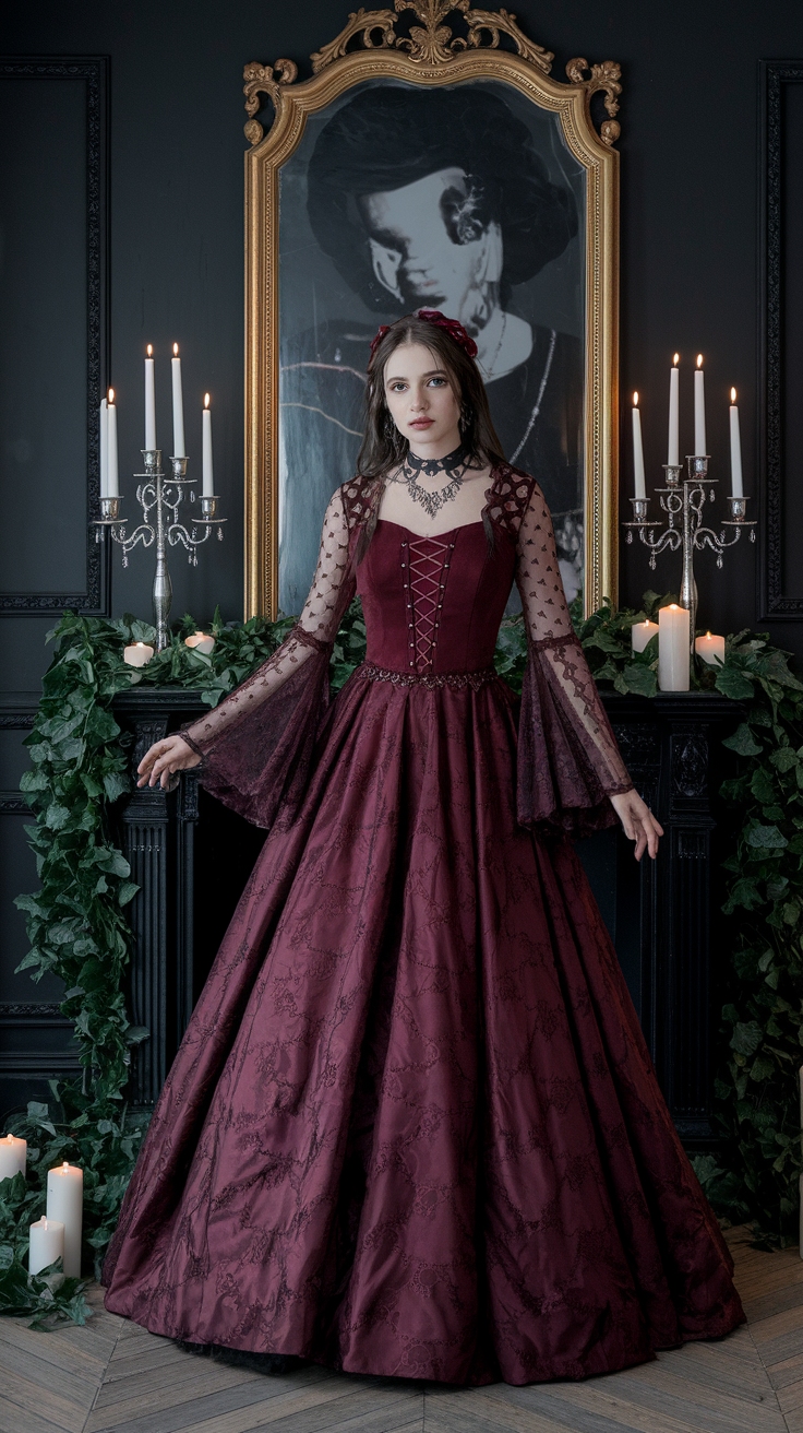 Gothic Vibes: Dark Red Gothic Dress Inspiration outfit idea