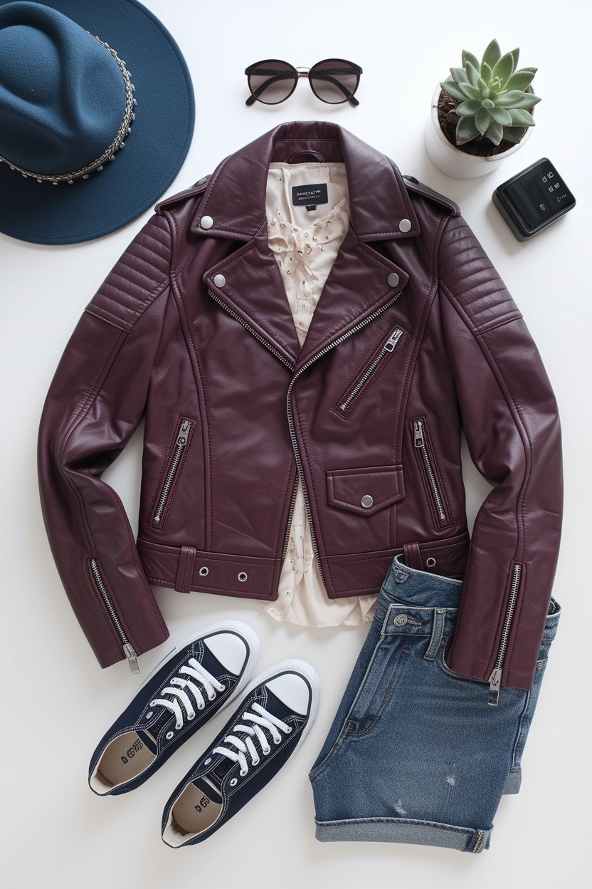 Bold Dark Red Leather Jacket Outfit for Statement Looks outfit idea