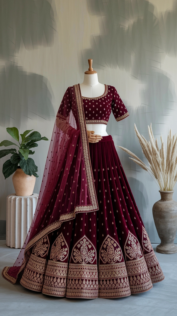 Elegant Dark Red Lehenga Styles for Festive Occasions outfit idea