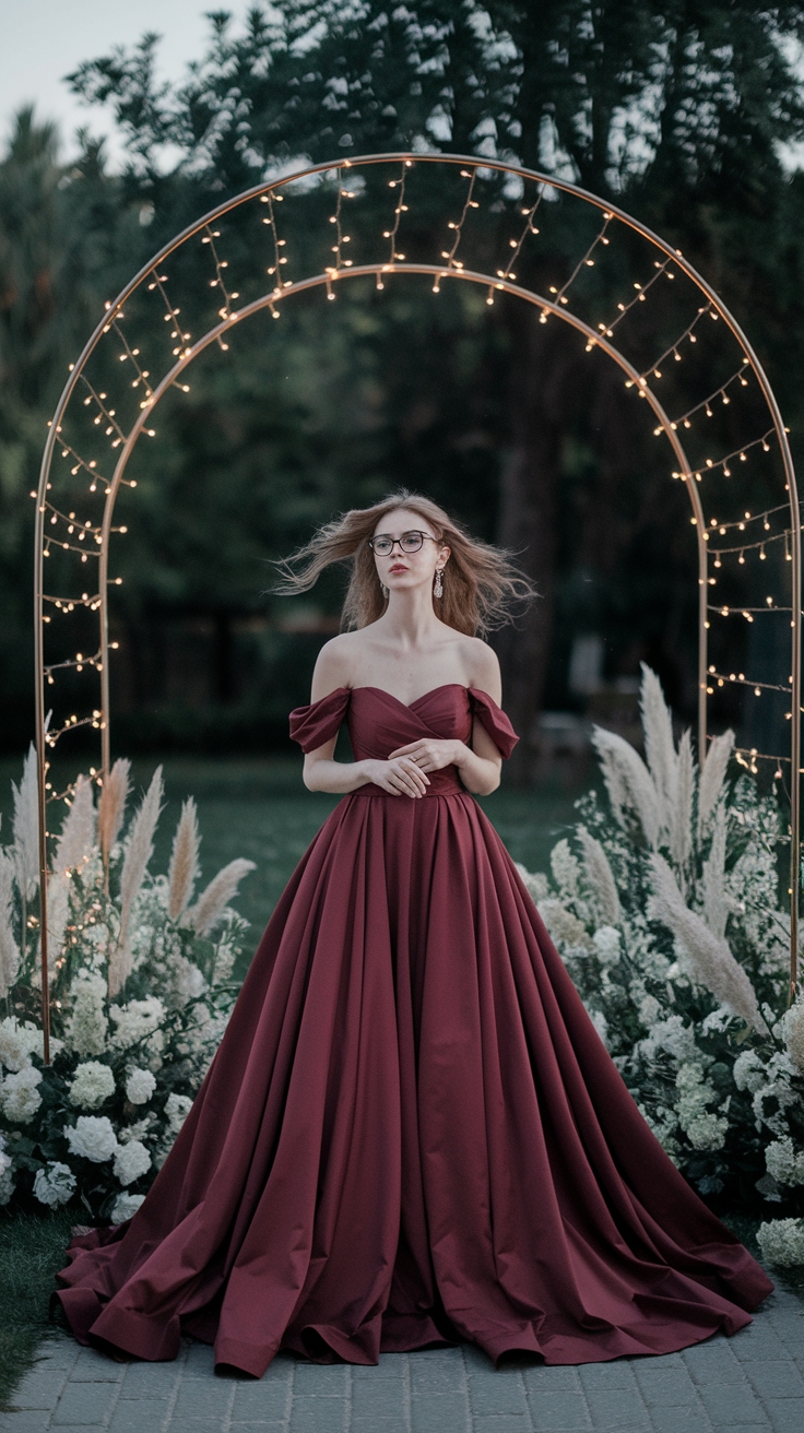 Stunning Dark Red Long Dress Ideas for Festivals outfit idea