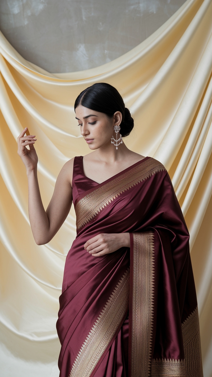 Graceful Dark Red Saree Looks for Special Events outfit idea