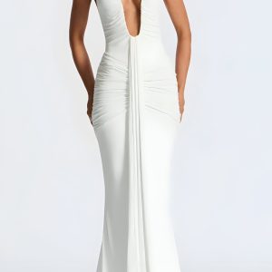 Deep Plunge Ruched Maxi Dress