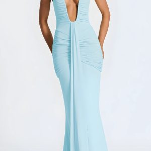 Deep Plunge Ruched Maxi Dress