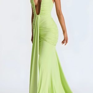Deep Plunge Ruched Maxi Dress