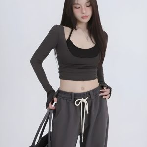 Deep Scoop Neck Two Piece Set Top