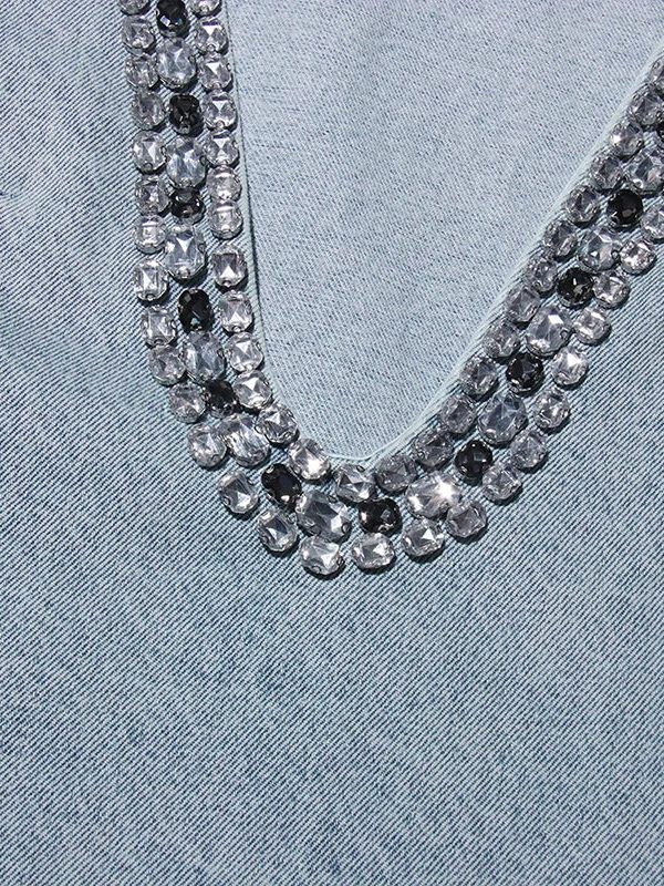 Deep V Denim Mini Dress