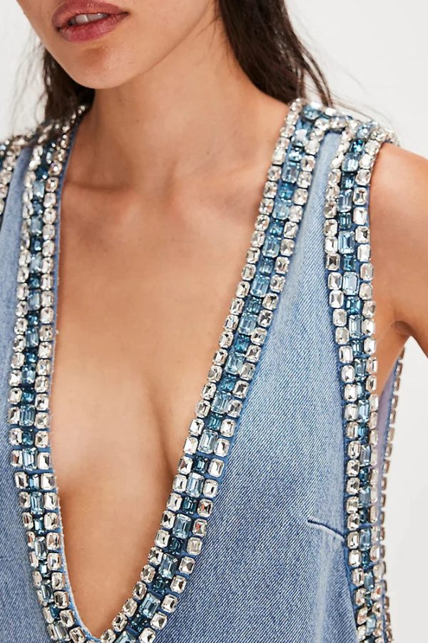 Deep V Denim Mini Dress