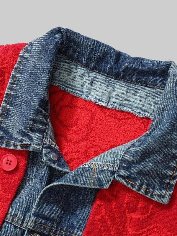 Denim-Collar Knit Cardigan