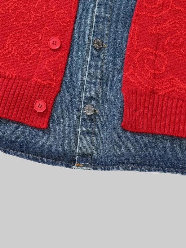 Denim-Collar Knit Cardigan