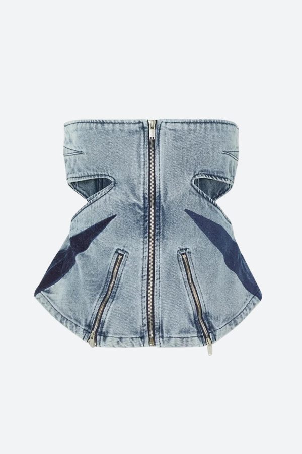 Denim Cut Out Tube Top & Patch Jeans Two Piece Set