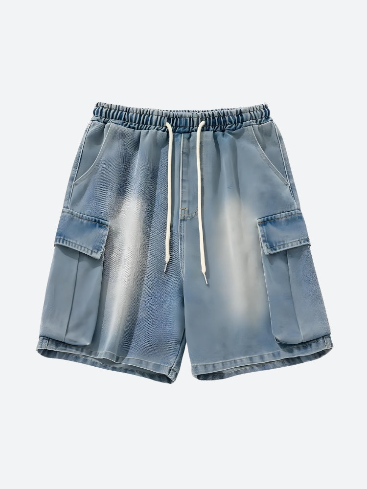 Denim Drawstring Wide Leg Cargo Shorts Denim Drawstring Wide Leg Cargo Shorts