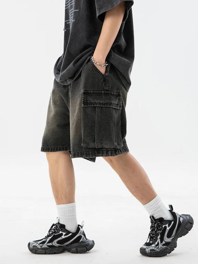 Denim Drawstring Wide Leg Cargo Shorts Denim Drawstring Wide Leg Cargo Shorts
