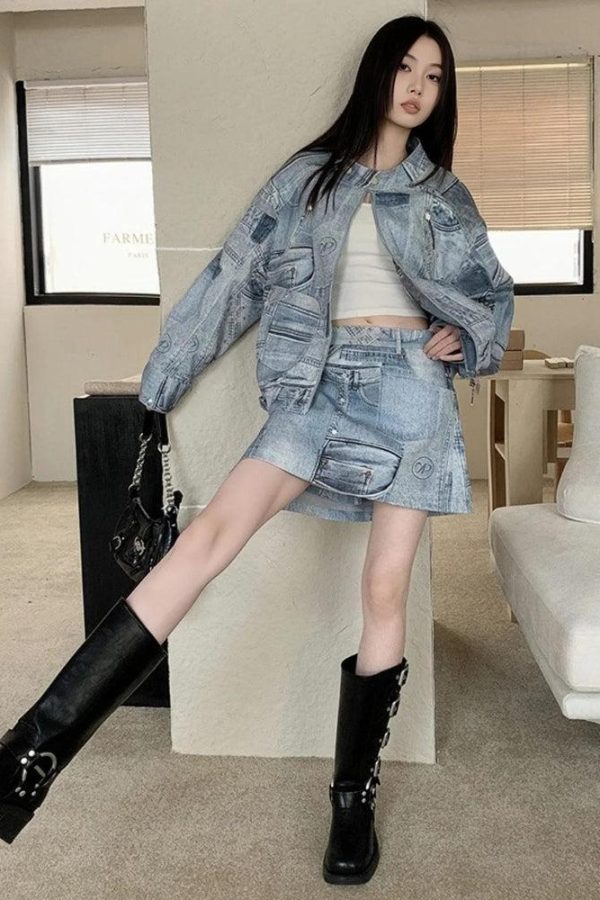 Denim Jacket & Mini Skirt Two Piece Set