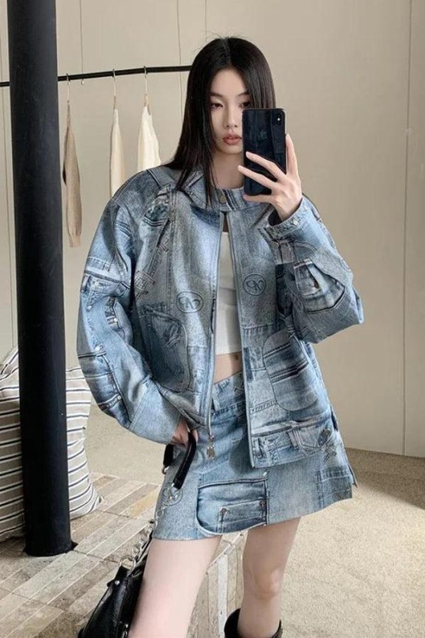 Denim Jacket & Mini Skirt Two Piece Set