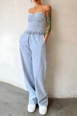 Denim Top & Pants Two Piece Set