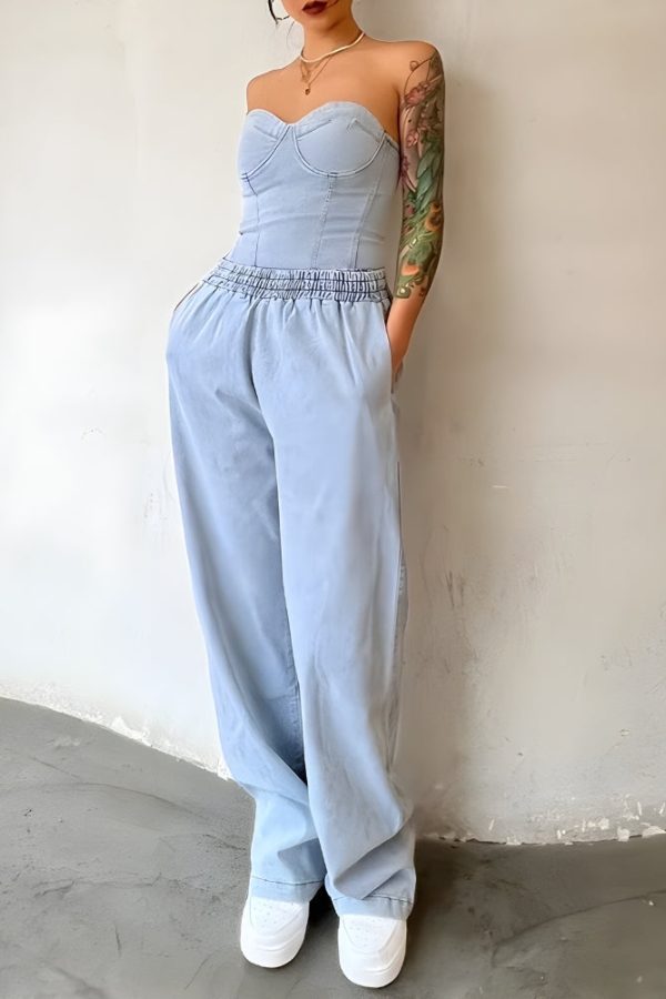 Denim Top & Pants Two Piece Set