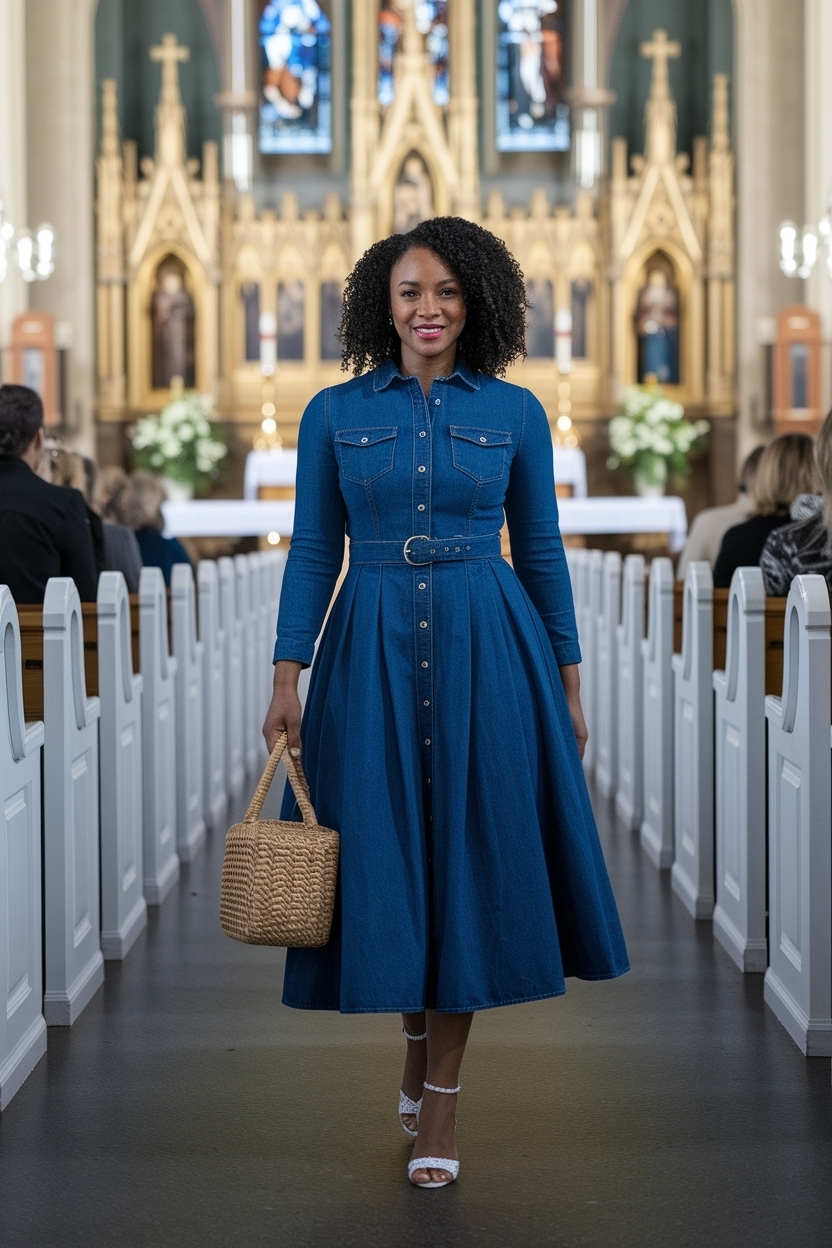 Denim Dress Outfit Tips for Black Women at Church outfit idea
