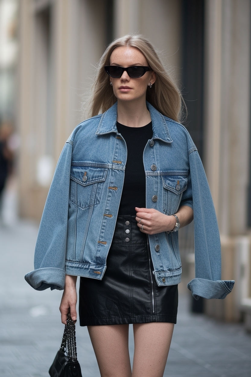 Denim Jacket Outfit Women Black Skirt: Style Guide outfit idea