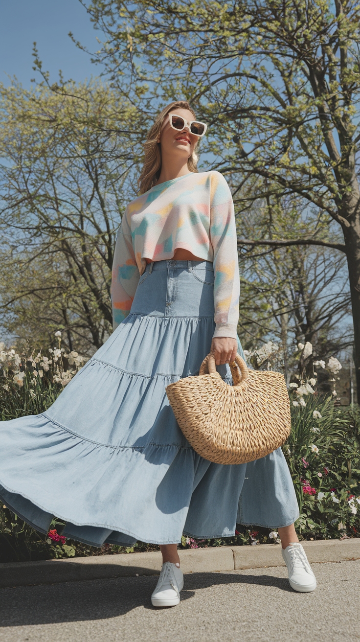 Denim Maxi Skirt Outfit Spring: Effortless Chic for Festivals outfit idea
